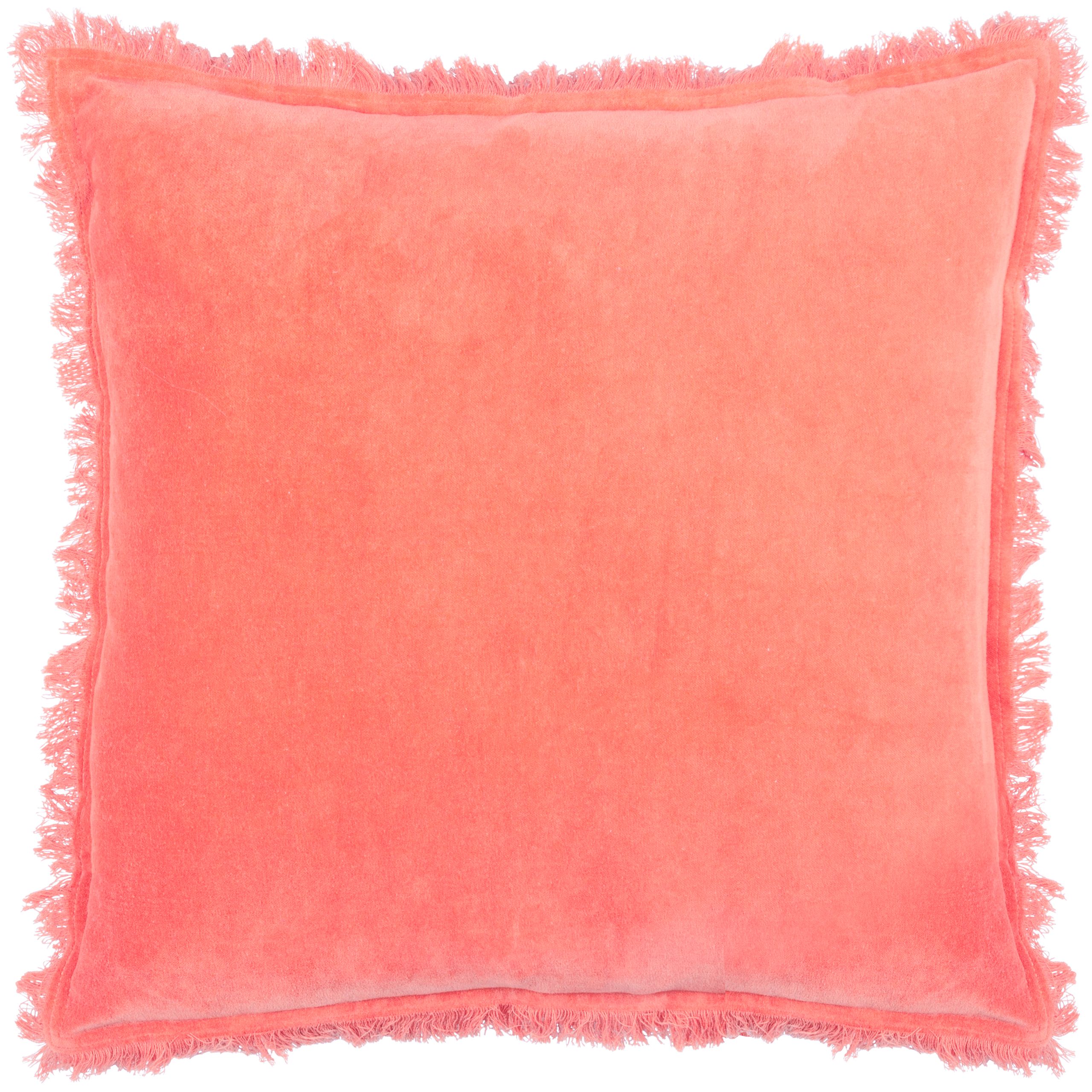 Furn Gracie 100% Cotton Velvet Fringed Cushion in Coral