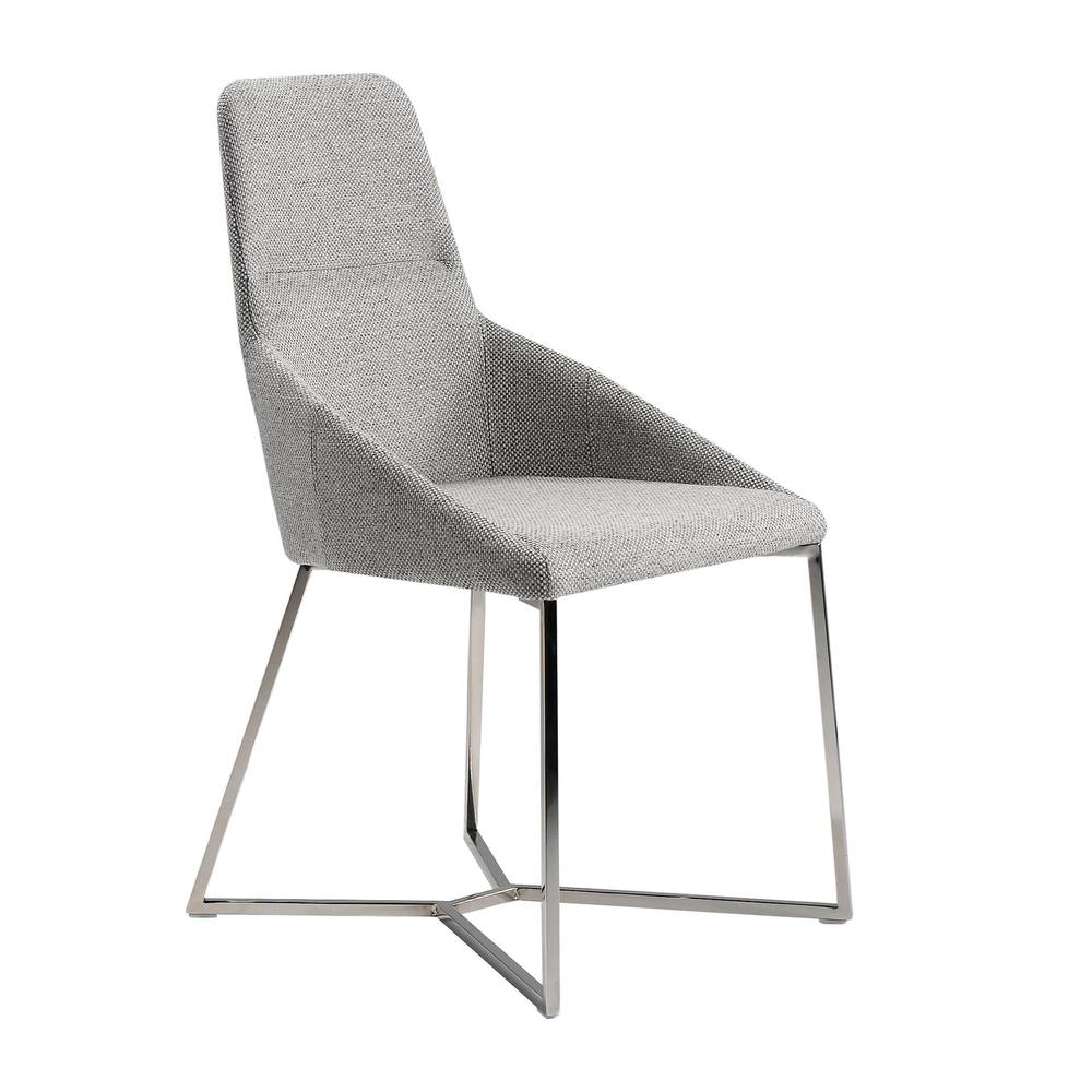 Angel Cerda Grey Fabric Dining Chair Chrome-Plated Legs