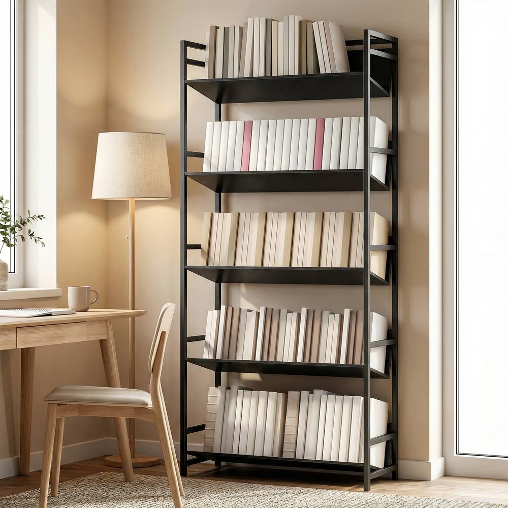 HOMCOM Bookcase Anti-Slip Design 5-Tier in Black