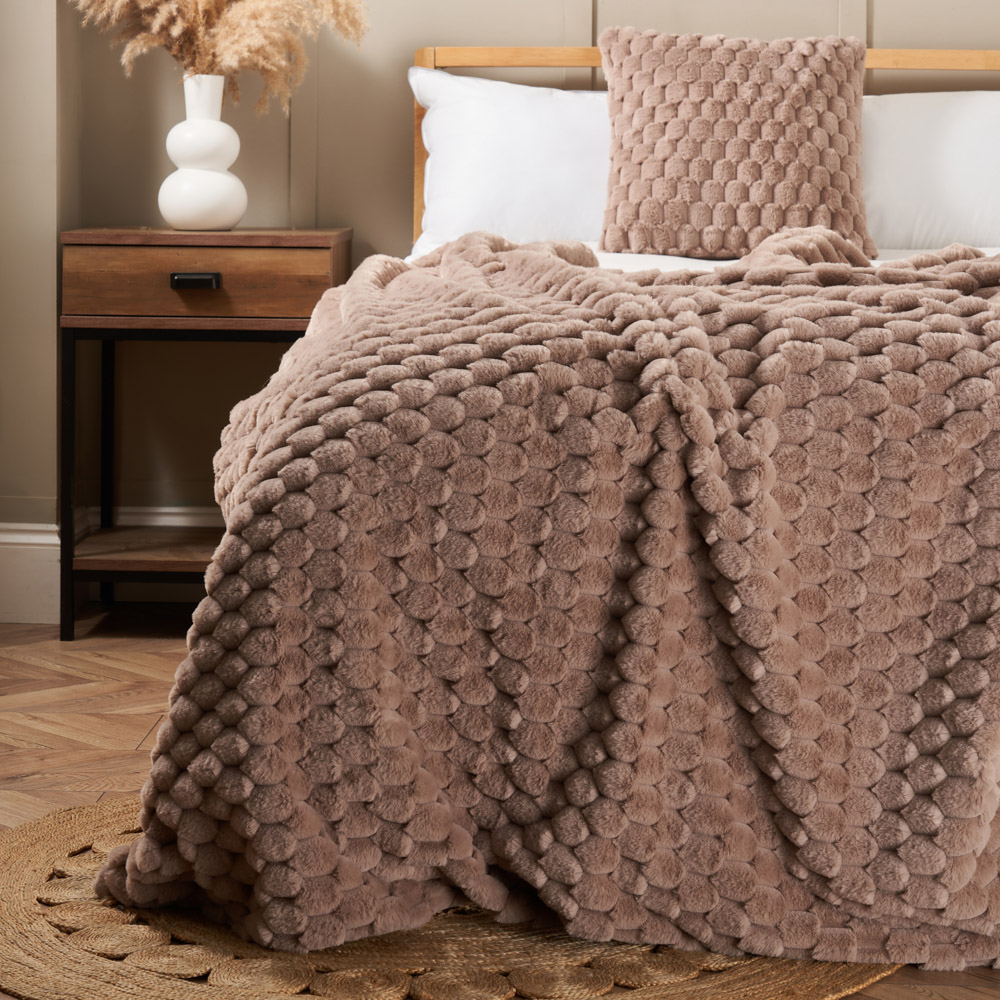 Honeycomb Faux Fur Throw, Mink