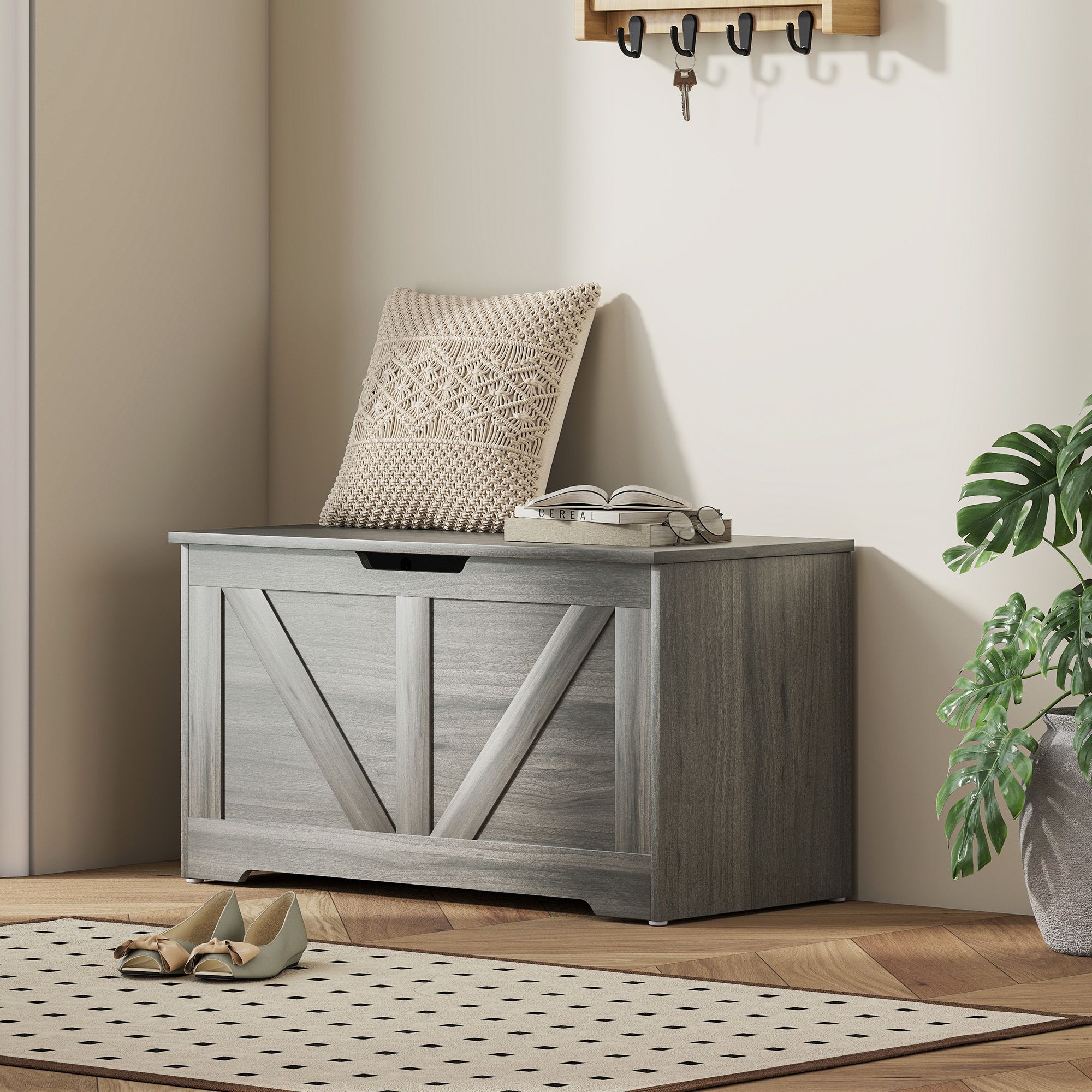 HOMCOM Storage Trunk with Safety Hinge, 80cm, Charcoal Grey in Dark Grey