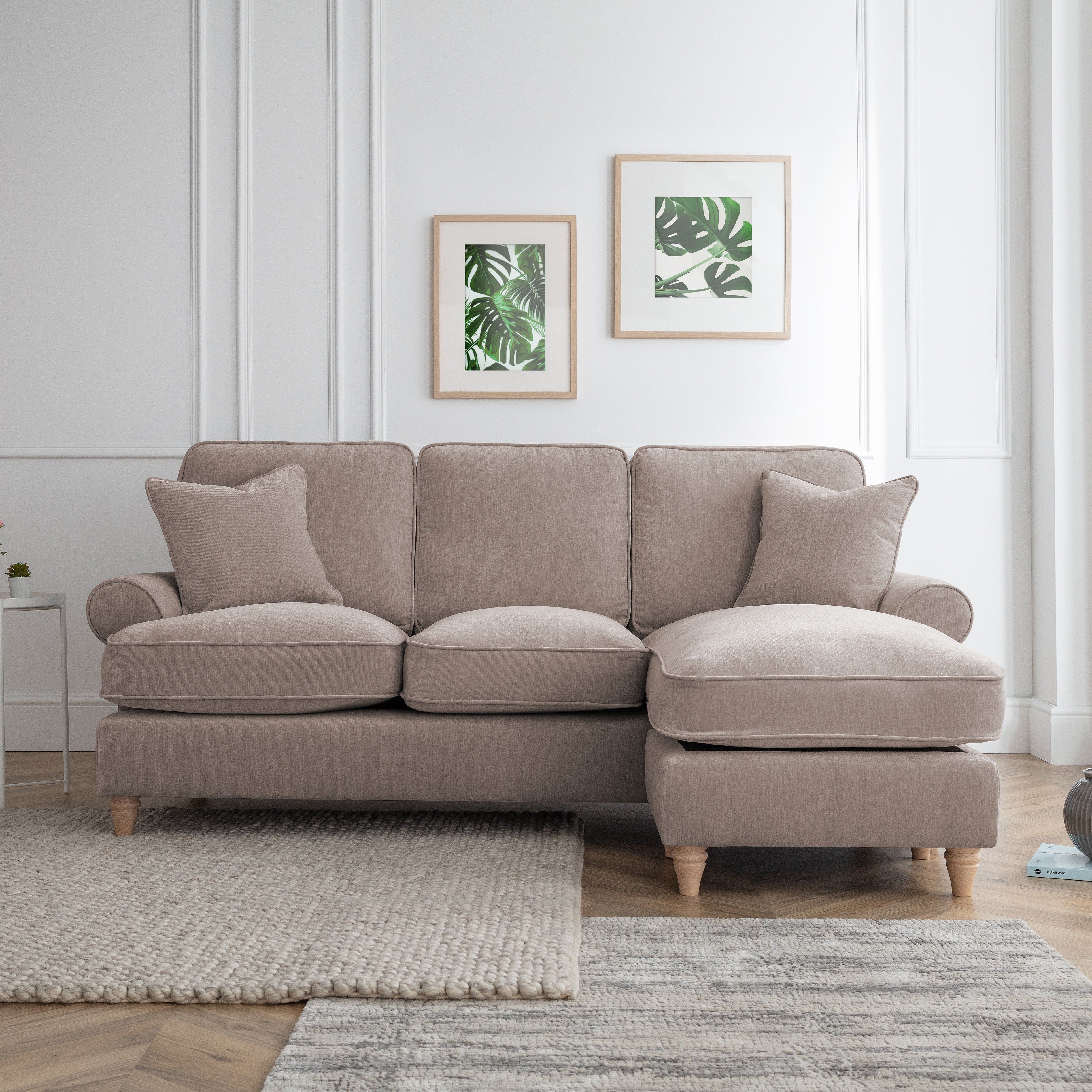 The Great Sofa Company Ezra Right Hand Velvet Chaise Sofa - Scroll Arm in Taupe