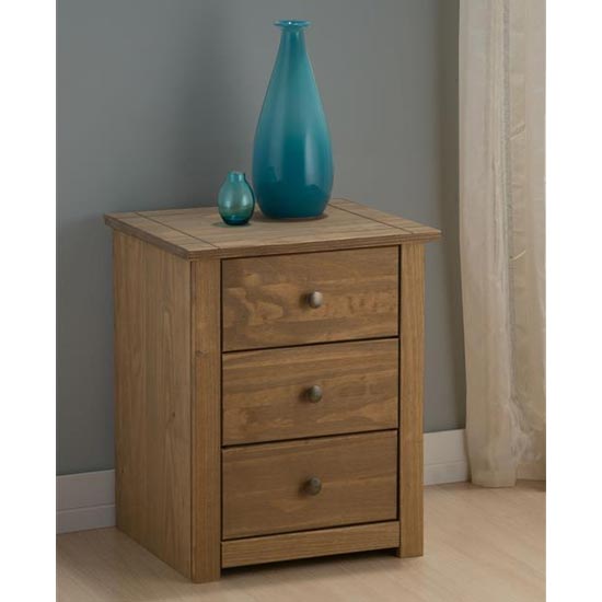 Santiago Bedside Cabinet In Distressed Pine With 3 Drawers