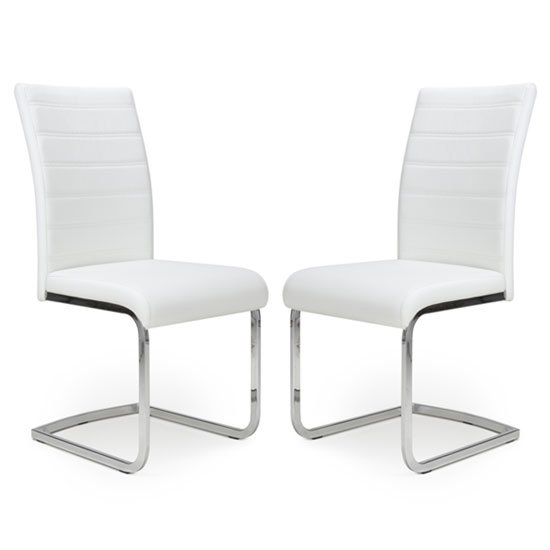 Callisto White Leather Cantilever Dining Chair In A Pair