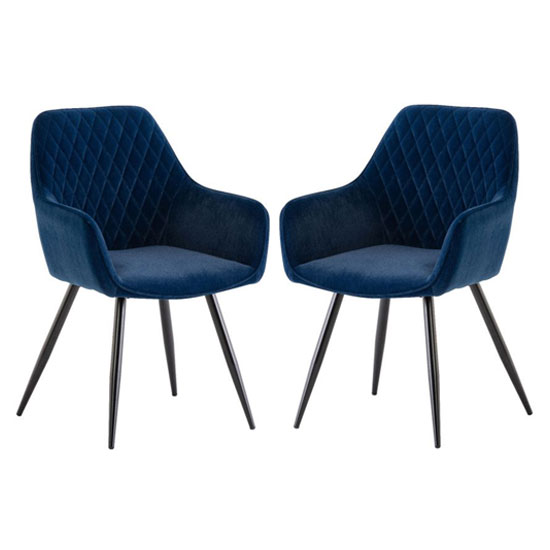 Toronto Blue Matt Velvet Dining Armchair In A Pair