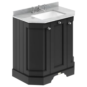 Bayswater Victrion Matt Black Angled Traditional Freestanding Vanity Unit & Grey Marble Top Basin - 750mm