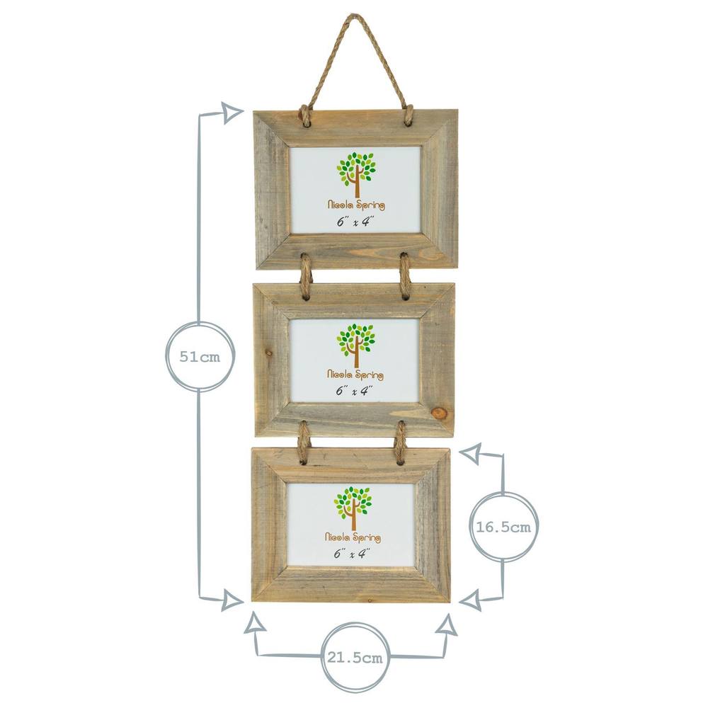 Nicola Spring Rustic Wooden Hanging 3 Photo Frame - 6 x 4" in Natural 3