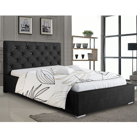 Hyannis Plush Velvet Small Double Bed In Black