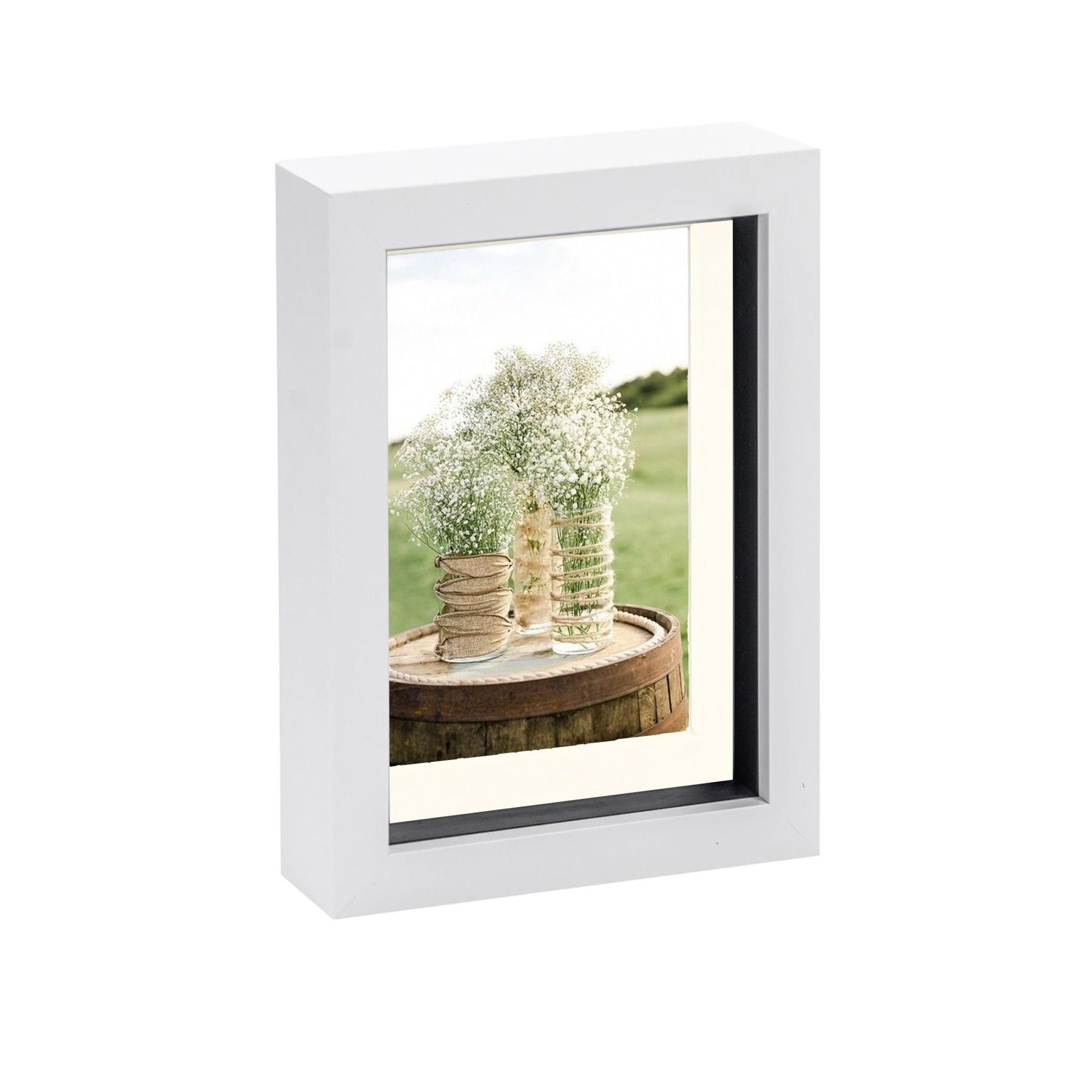 Nicola Spring 3D Box Photo Frame - 5 x 7" with 4 x 6" Mount - Black Mount in White