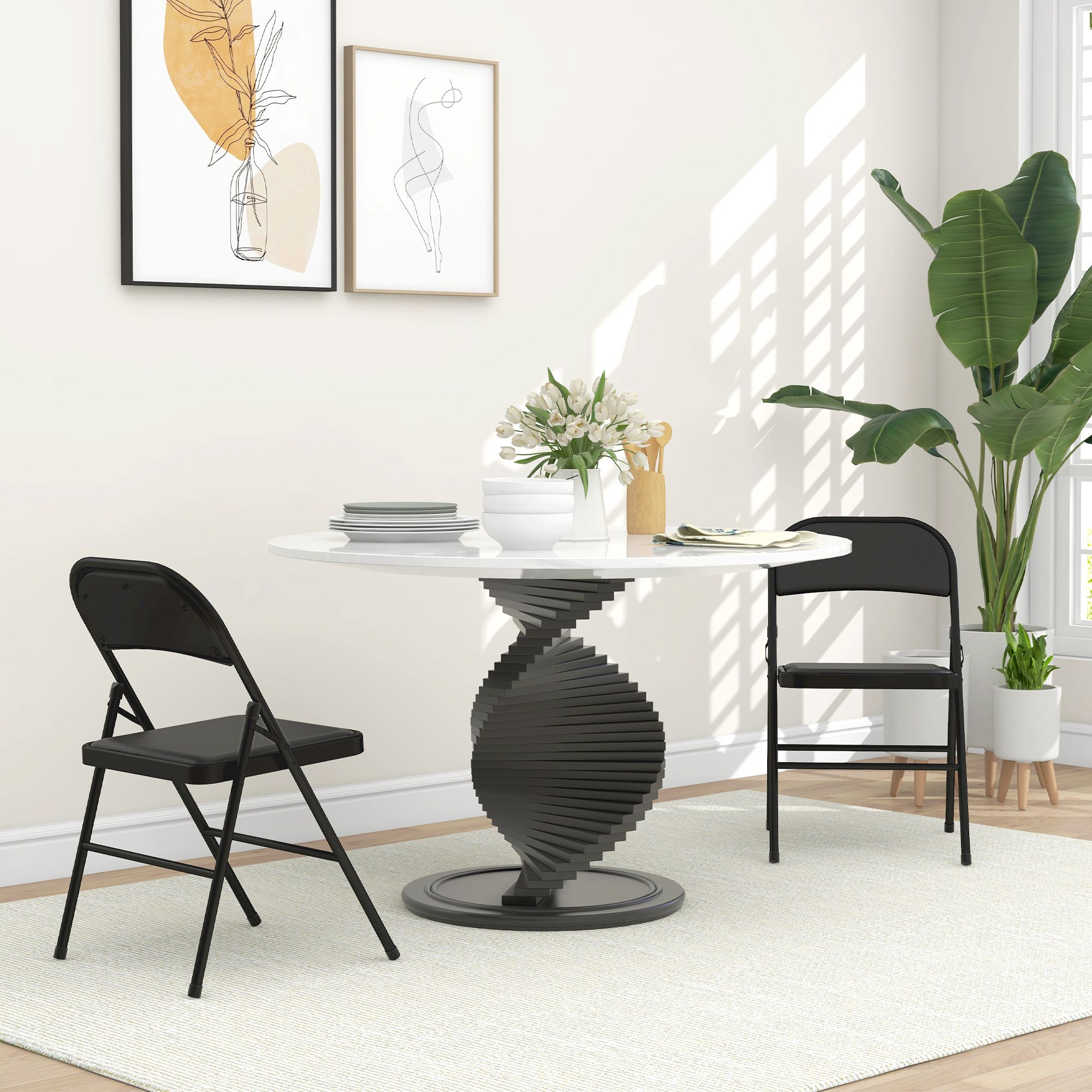 HOMCOM 2 Pack Padded Folding Chairs with Cushioned Seat & Metal Frame in Black