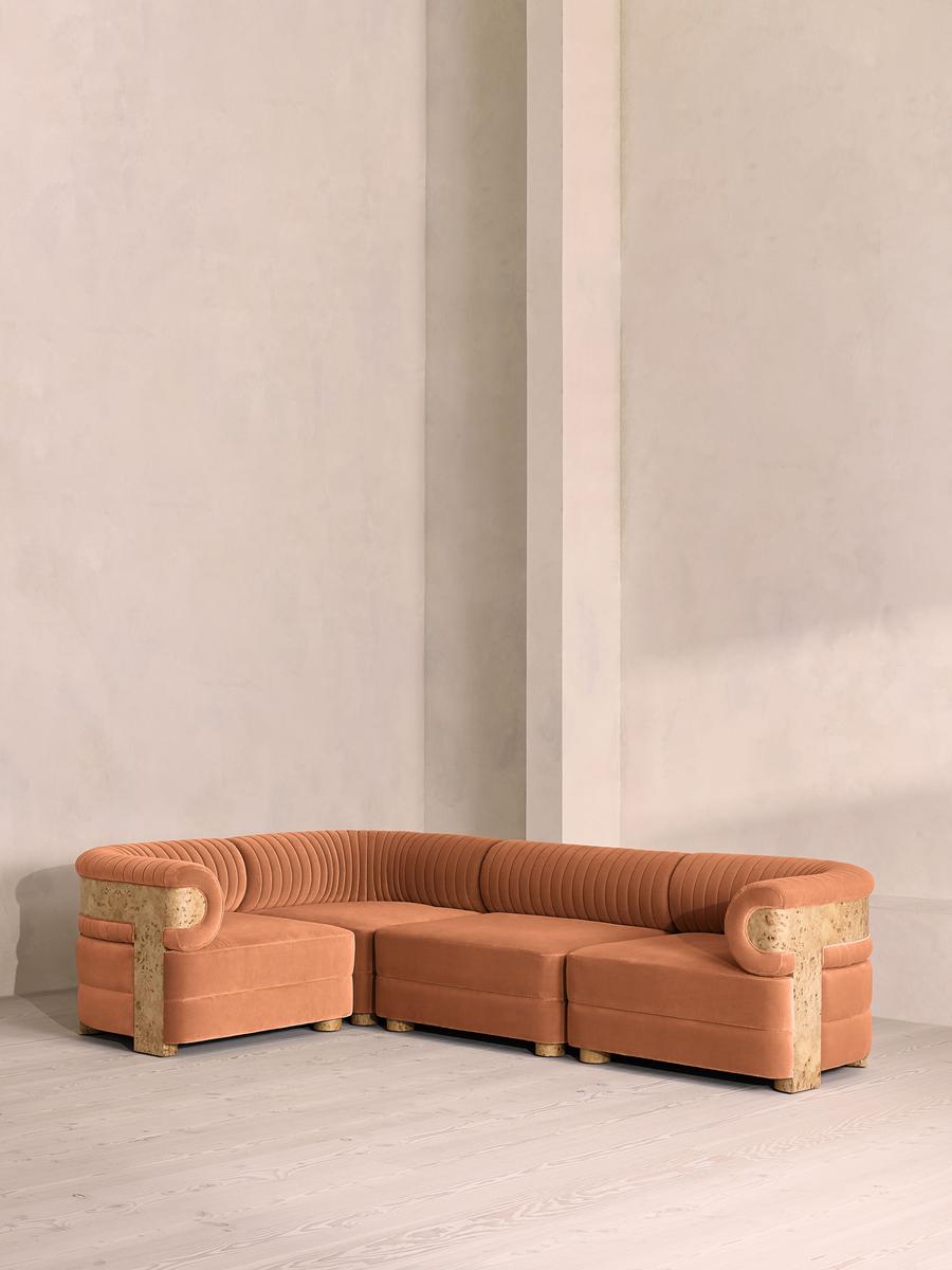 Caleb Modular L-Shape Sofa, Velvet, Antique Rose, Blonde Burl