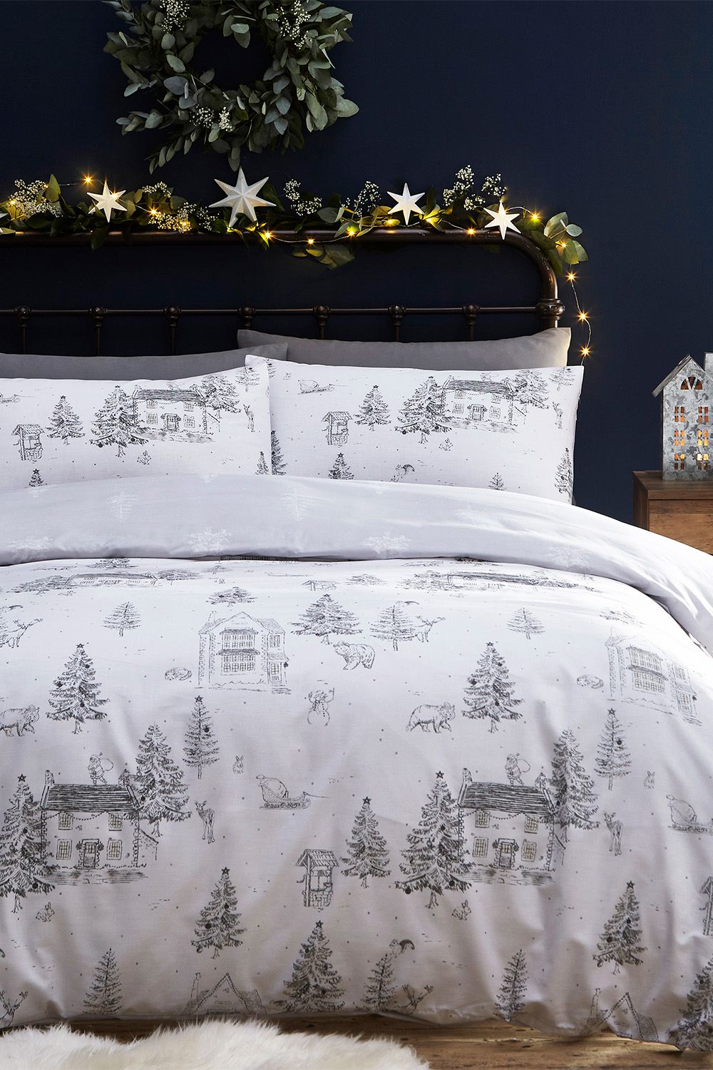 Furn Midwinter Toile Festive Reversible Duvet Cover Set in White