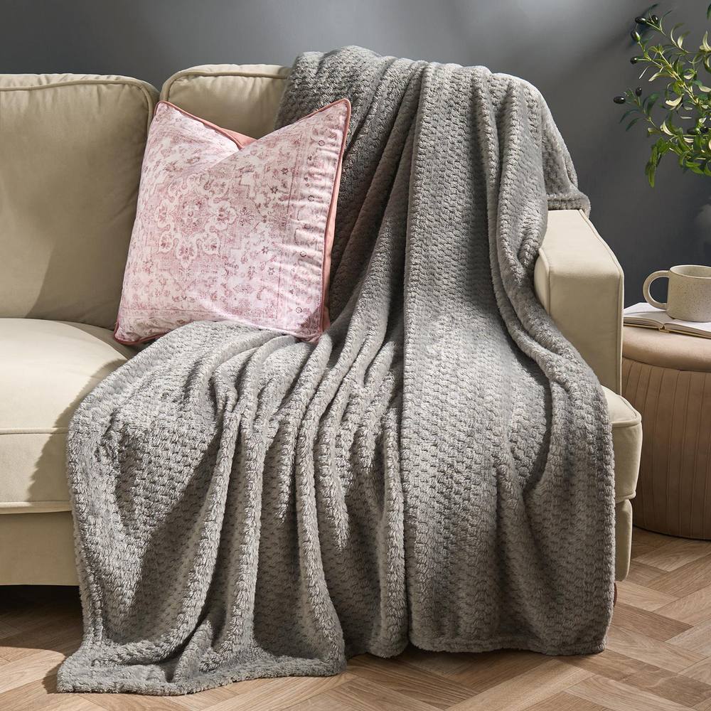 OHS Luxury Large Waffle Honeycomb Mink Warm Throw in Mid Grey