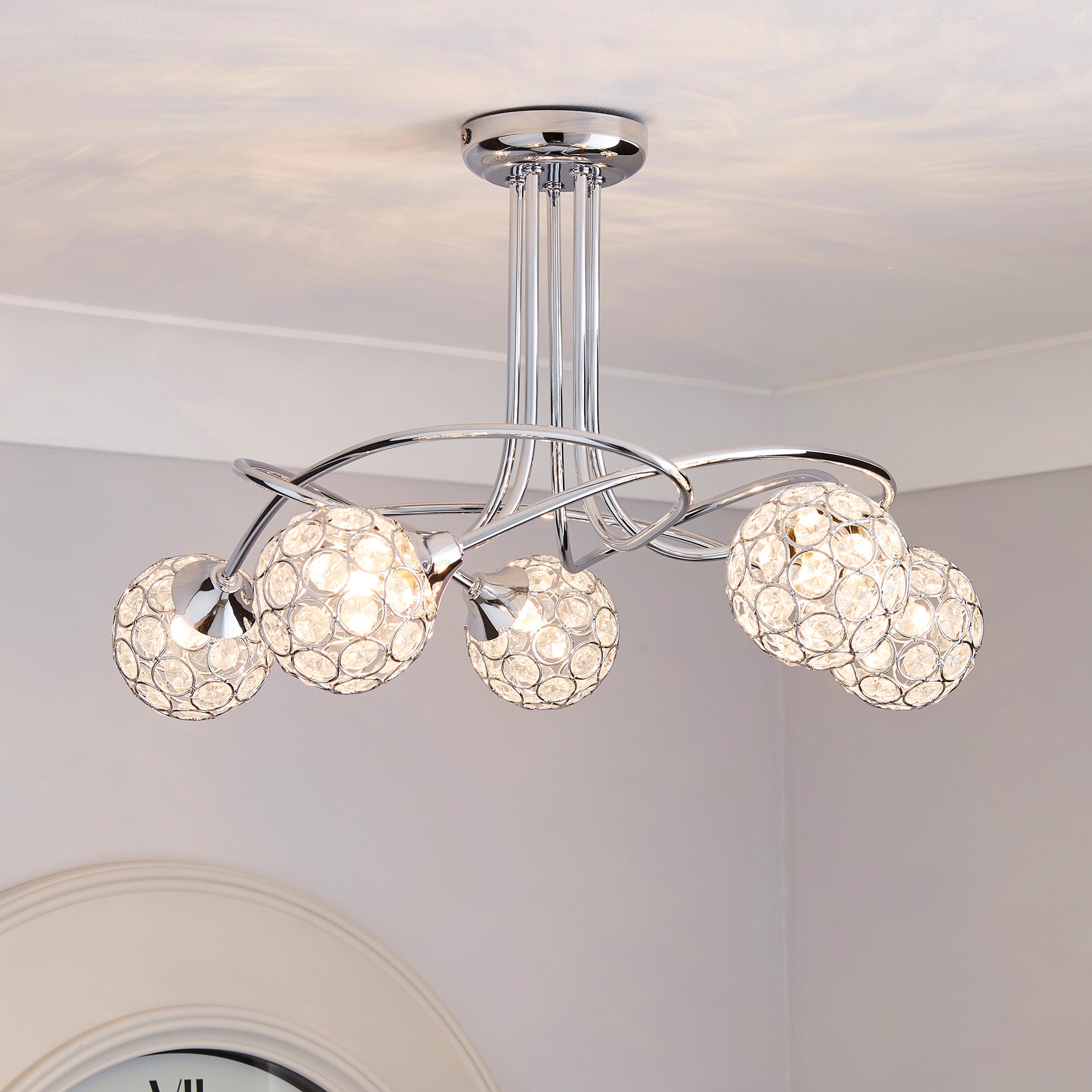 Sphere 5 Light Chrome Ceiling Fitting Silver