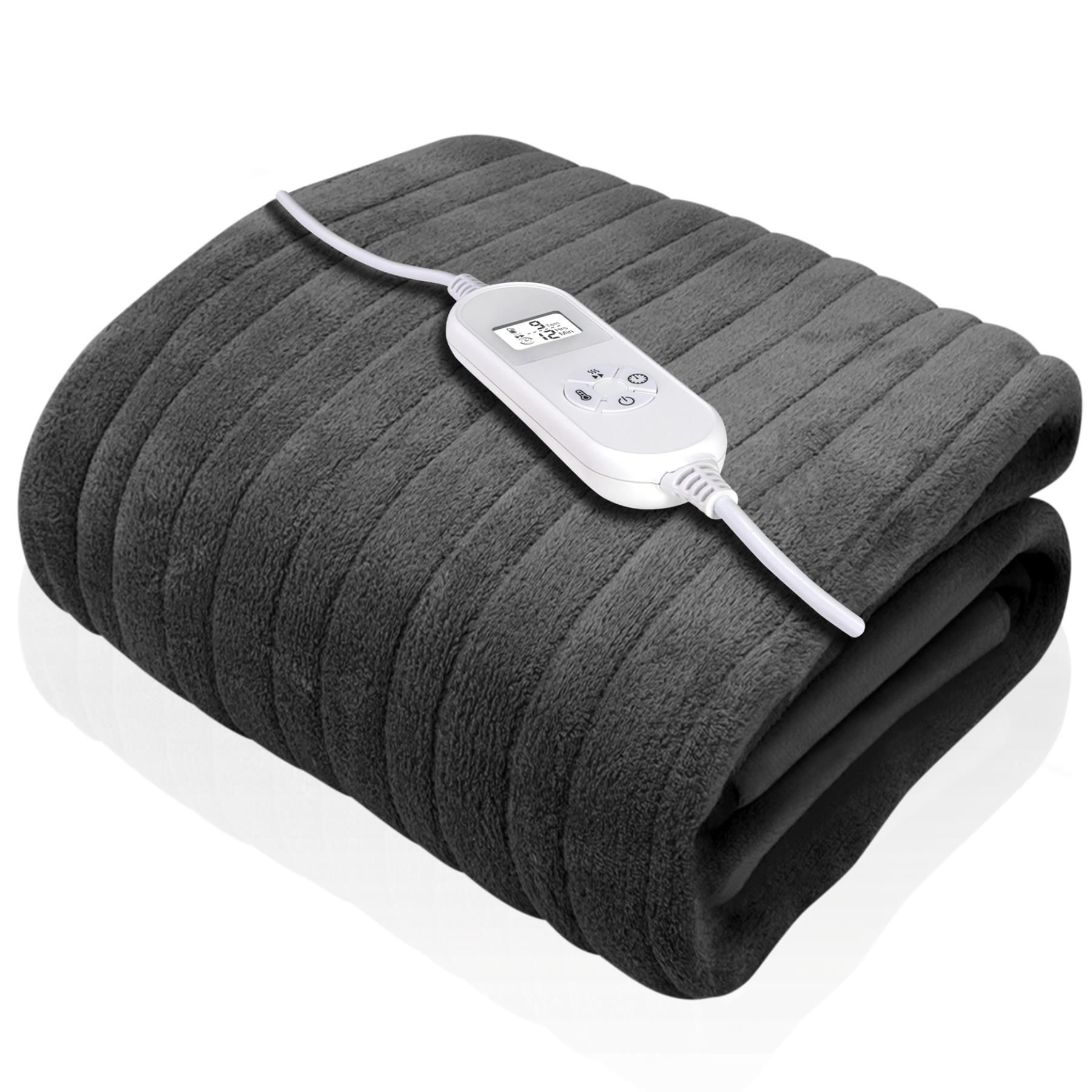 Dreamcatcher Deluxe Electric Throw Heated Double Over Blanket Soft Fleece Timer in Grey