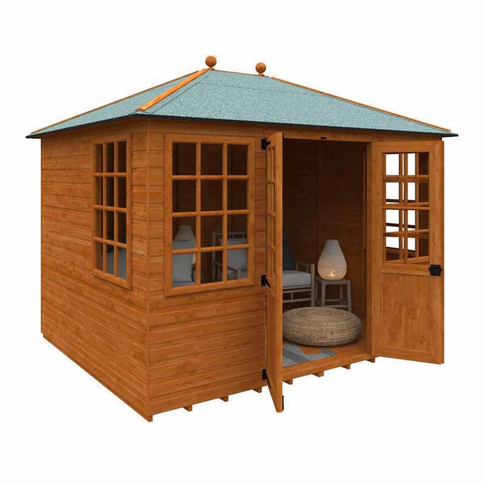 Buttercup Farm 10 x 8 Feet Georgian Pyramid 12mm Shed - Solid Wood/Softwood/Pine in Burnt Orange