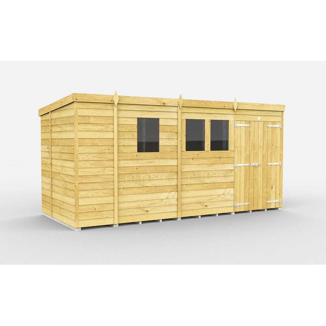 Buttercup Farm 13 x 6 Feet Pent Shed - Double Door W/ Windows - L178 x W387 x H201 cm in Brown