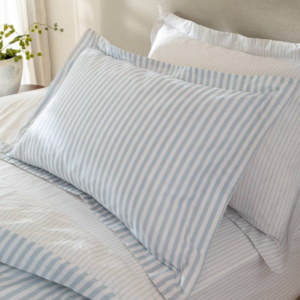 Yard Hebden Striped 100% Cotton Pillowcase Pair in Pale Blue