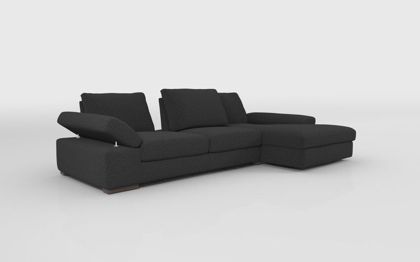 Black Fabric Savazza 4 Seater Sofa with Adjustable Back Rest Right Hand Facing Lounger