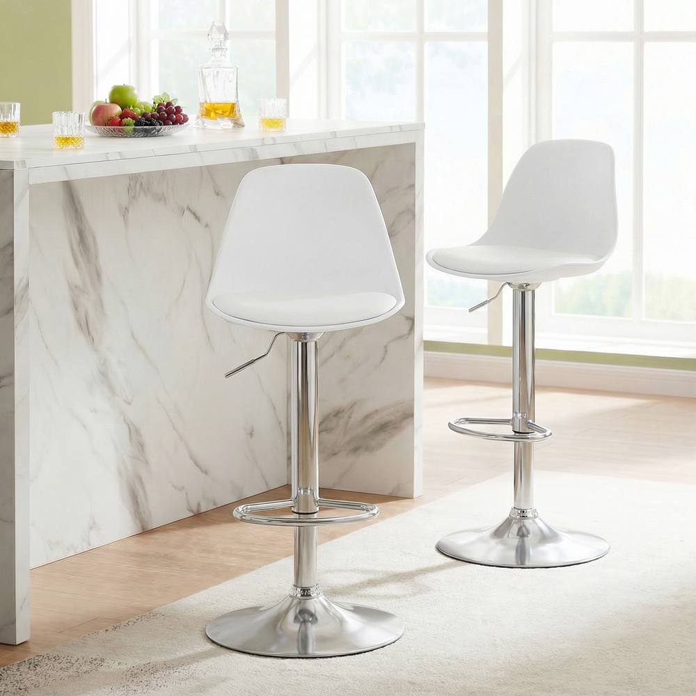 Costway 2PCS Bar Stools Faux Leather Counter Height Chairs w/Low Backrests in White