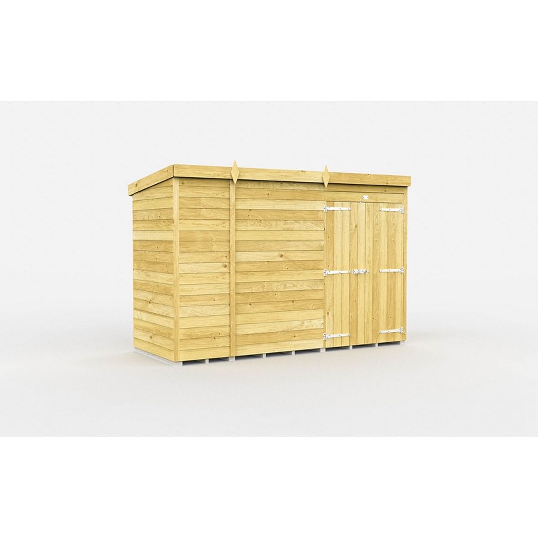 Buttercup Farm 10 x 4 Feet Pent Shed - Double Door W/O Window - L118 x W302 x H201 cm in Brown
