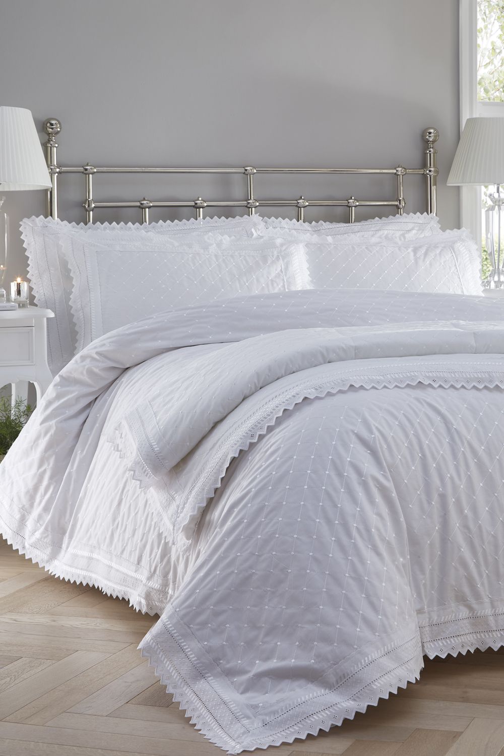Portfolio Home Broderie Anglaise Duvet Cover Set in White