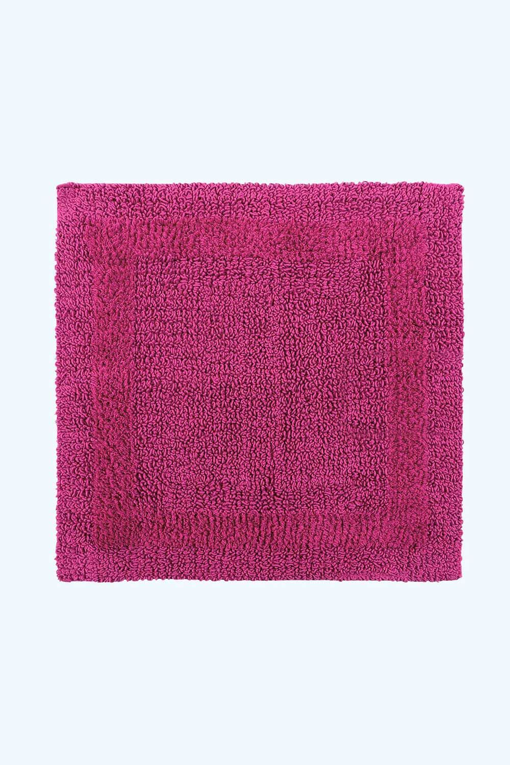 Homescapes Luxury Square Bath Mat 1600GSM 100% Cotton Reversible Shower Mat, 50cm in Raspberry