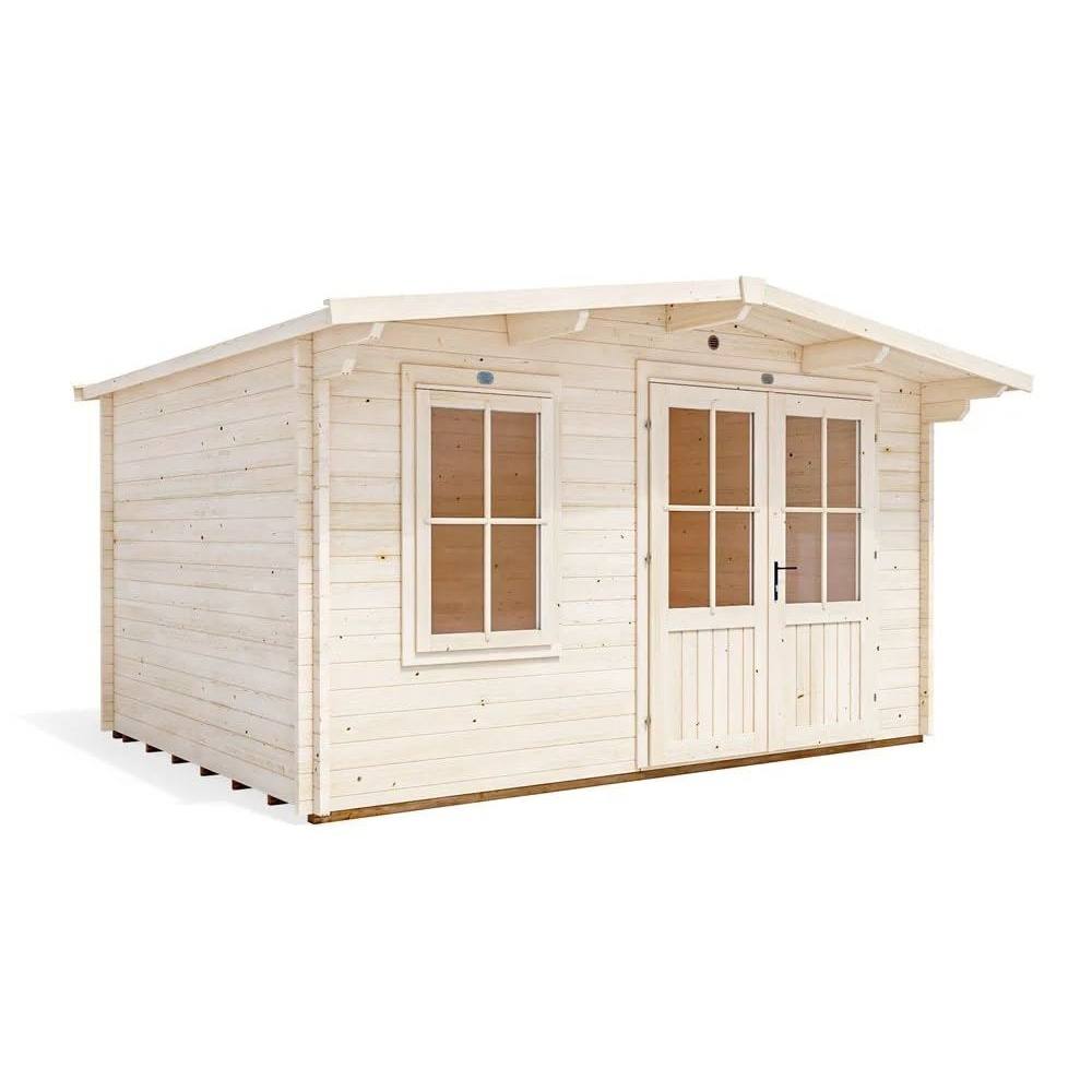 Dunster House Log Cabin, W4m x D3m / W13' x D10' 45mm Wall Thickness in Natural White