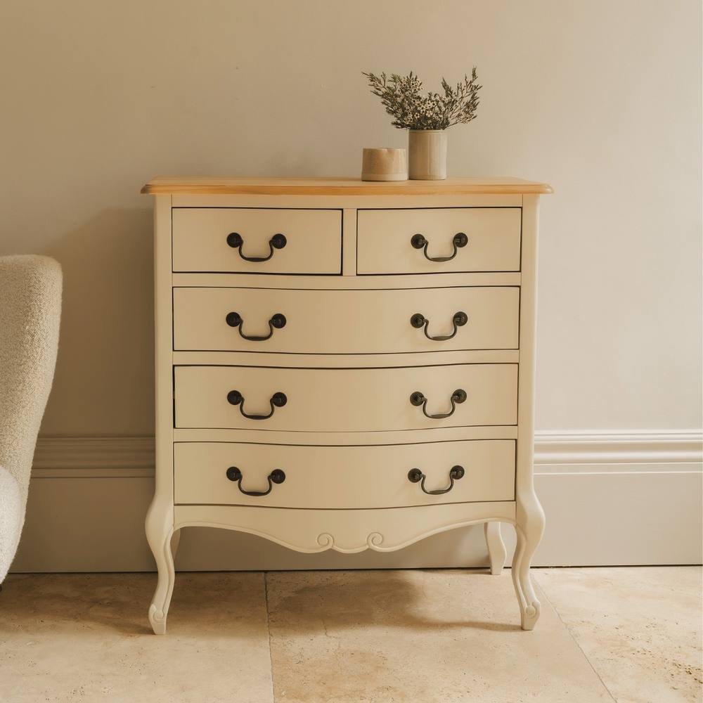 Statement Furniture Juliette Vintage Chic 2 Over 3 Chest of Drawers in Ivory