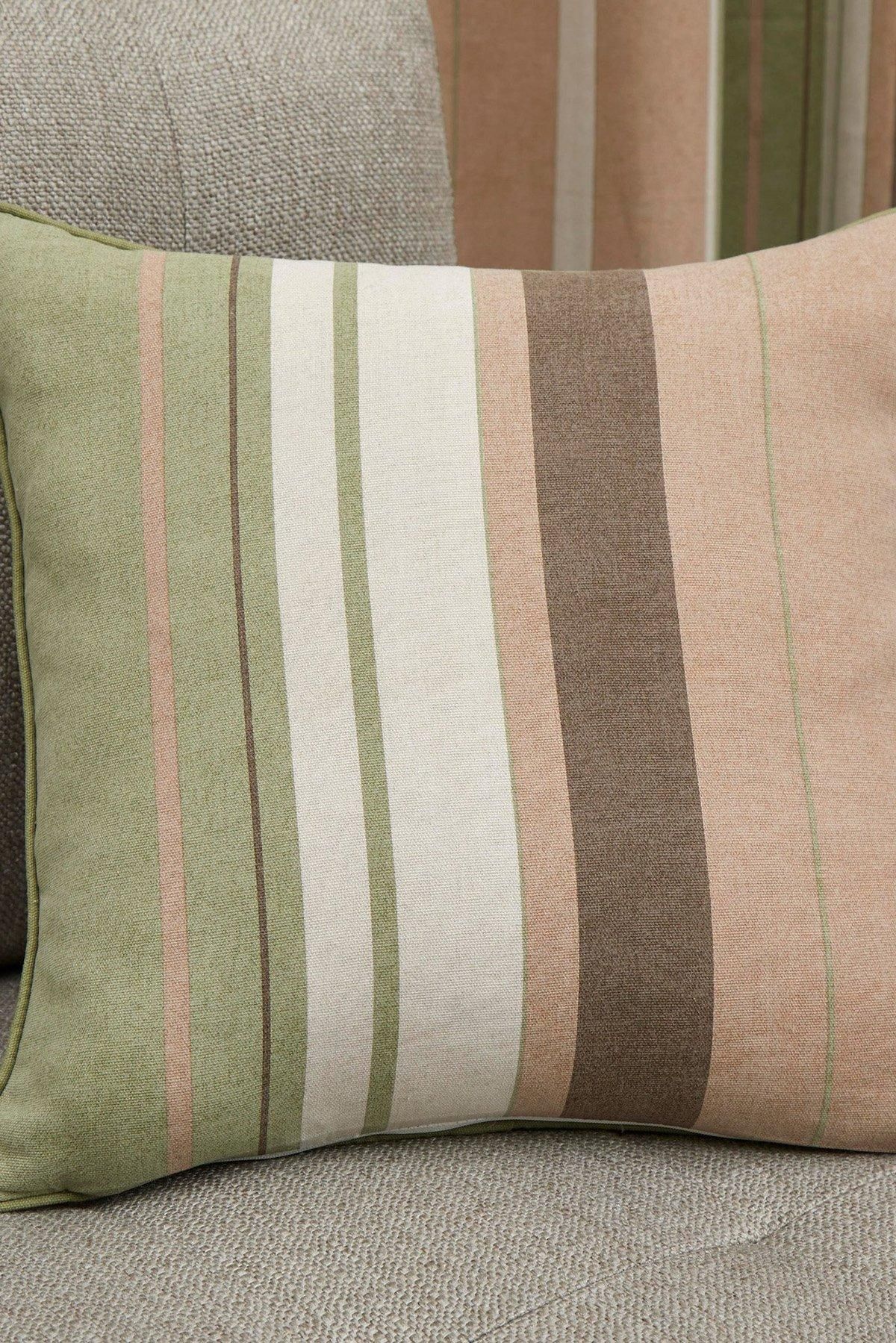 Fusion 'Whitworth Stripe' Modern Striped Filled Cushion 100% Cotton in Green