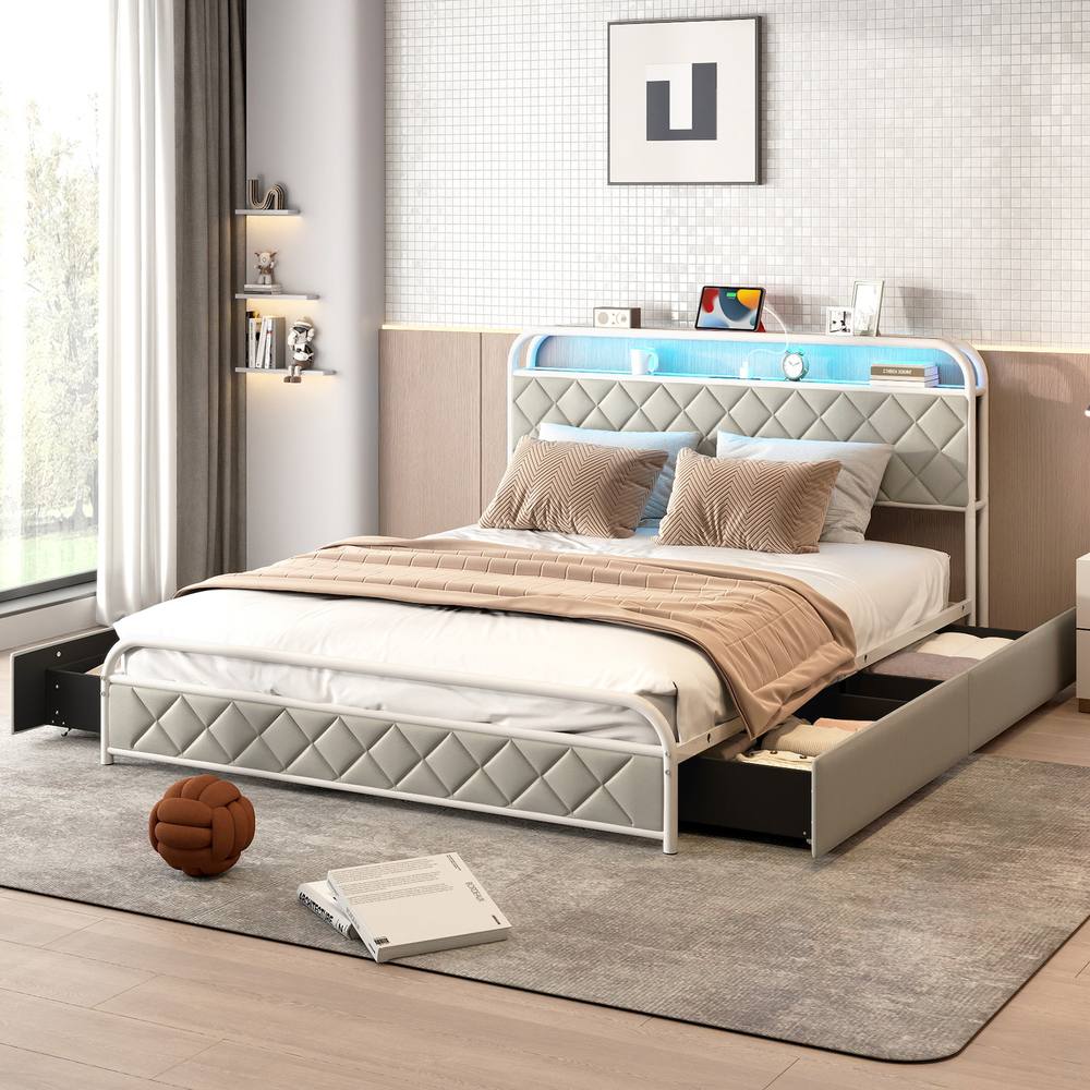 Costway King Size Modern Faux Leather Upholstered Platform Bed