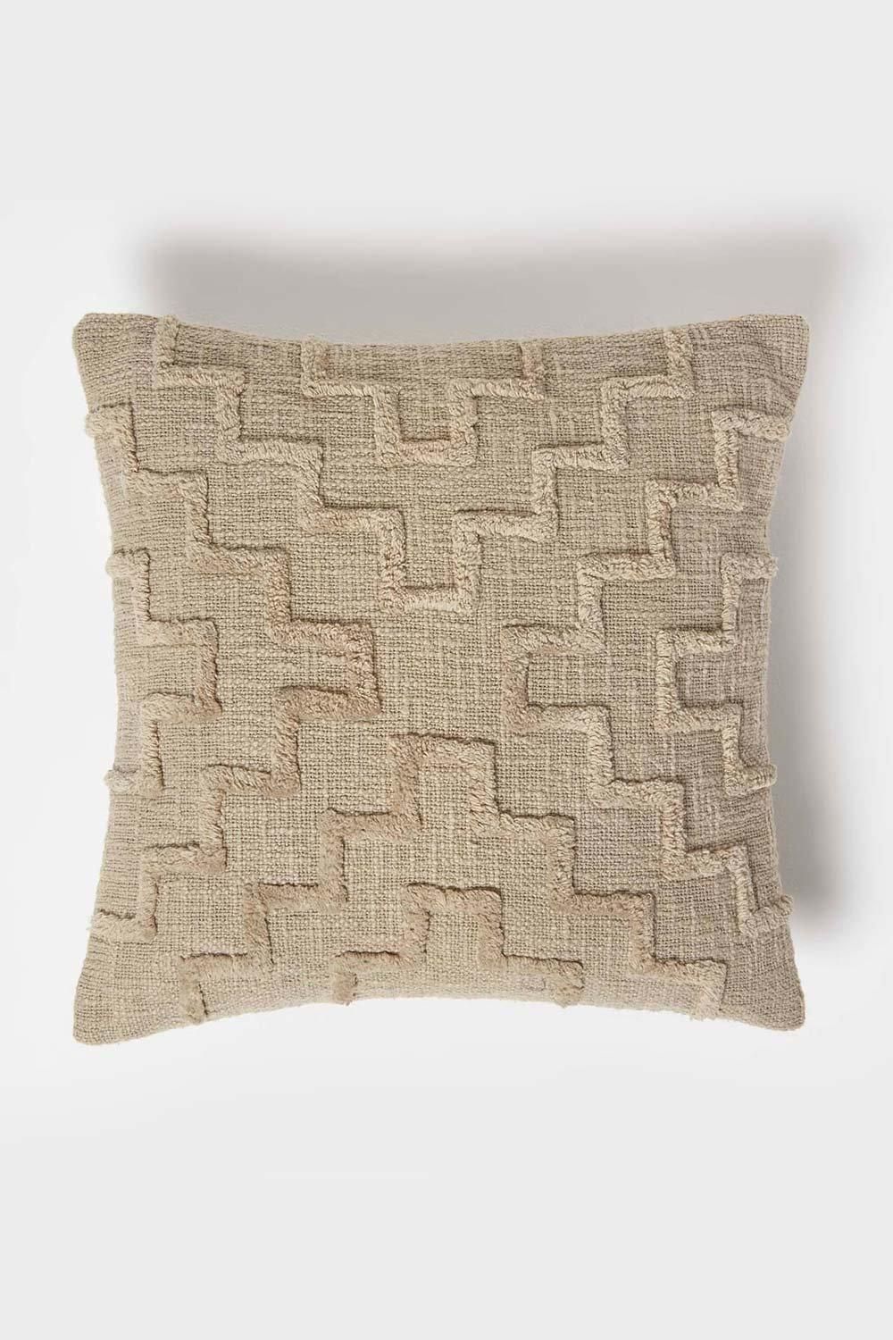 Homescapes Geometric Tufted Cotton Cushion in Beige