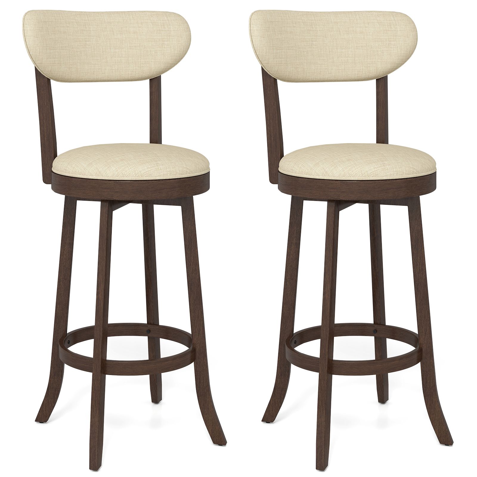 Costway 77CM Counter Height Chairs Set of 2 Swivel High Stool in Beige