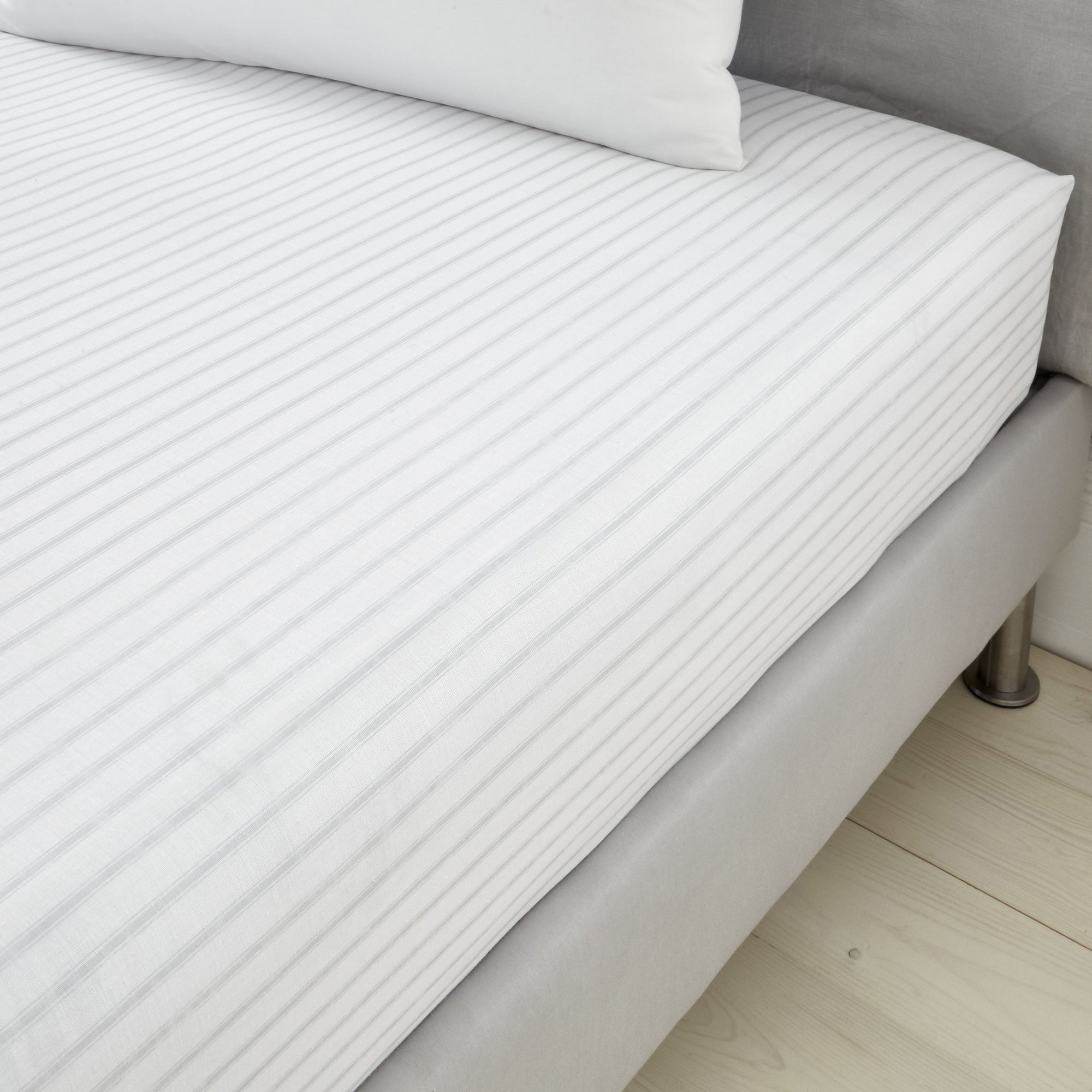 Catherine Lansfield Ticking Striped Silver Fitted Sheet Silver