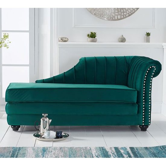 Laurn Velvet Right Facing Arm Lounge Chaise In Green