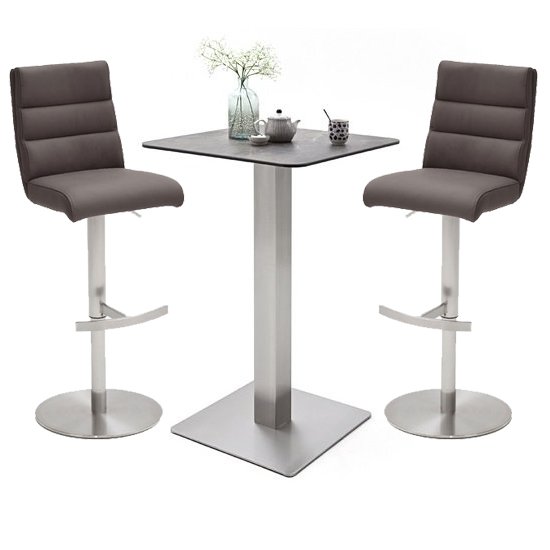 Soho Glass Bar Table With 2 Hiulia Brown Stools