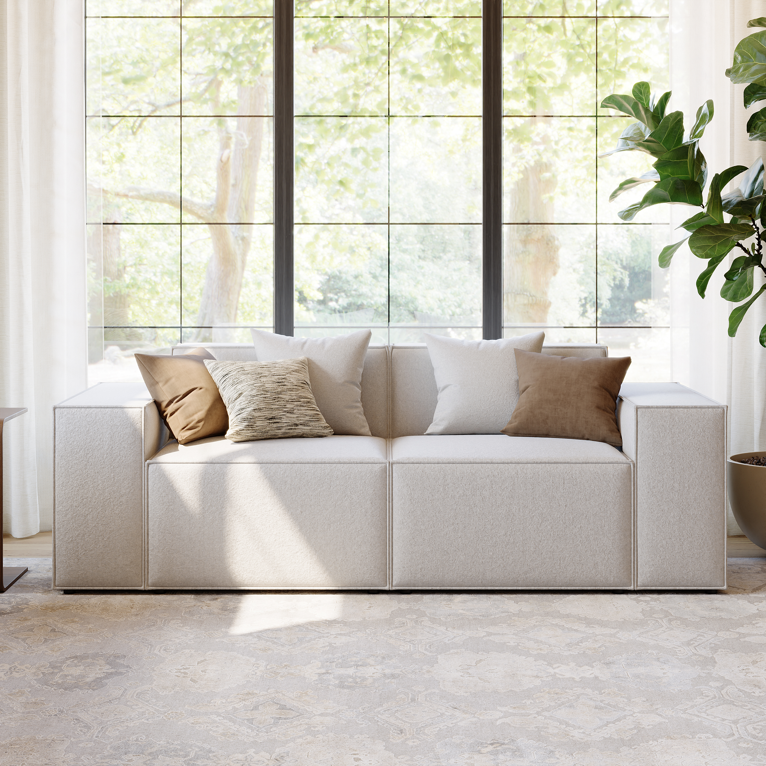 2200mm 2PCS Minimalist Beige Modular Anti-scratch Performance Velvet Sectional Sofa for Living Room with pillow