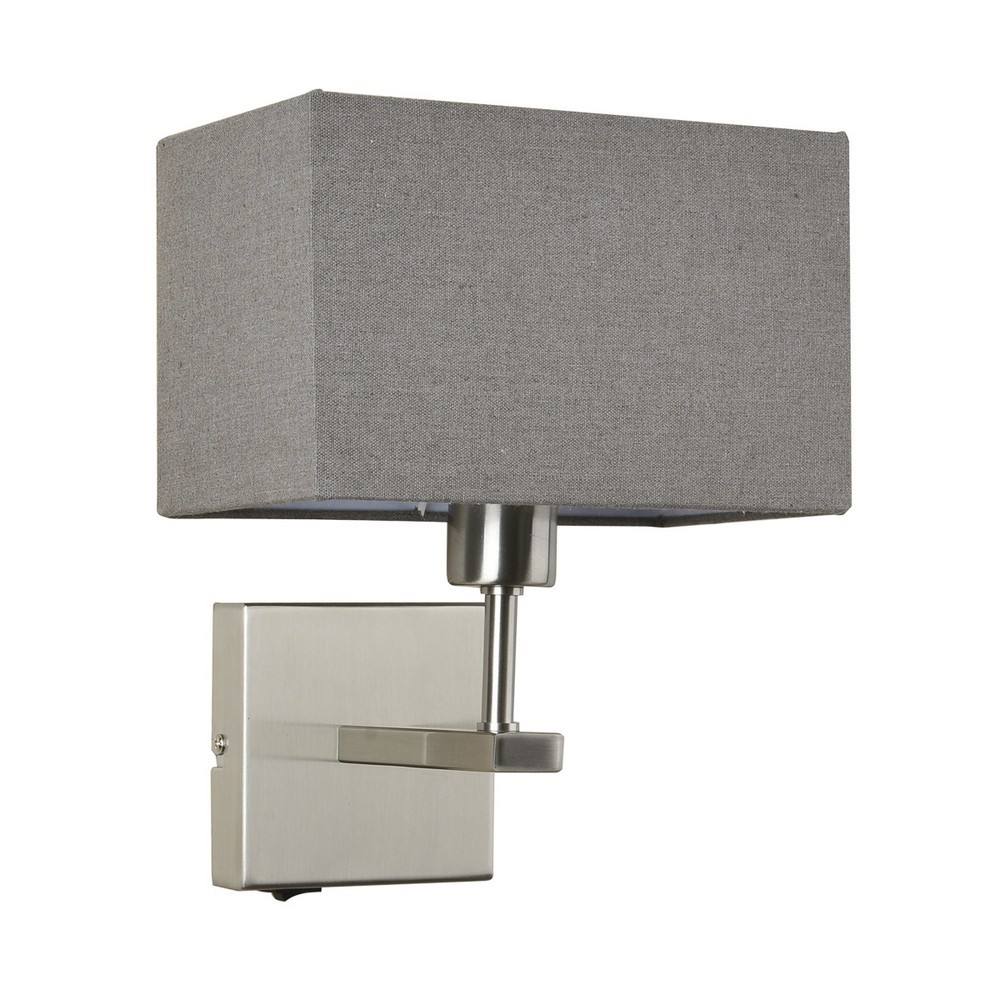Netlighting Modern Bedside Lamp Nickel 1 Light with Gray Rectangular Shade E27 in Grey