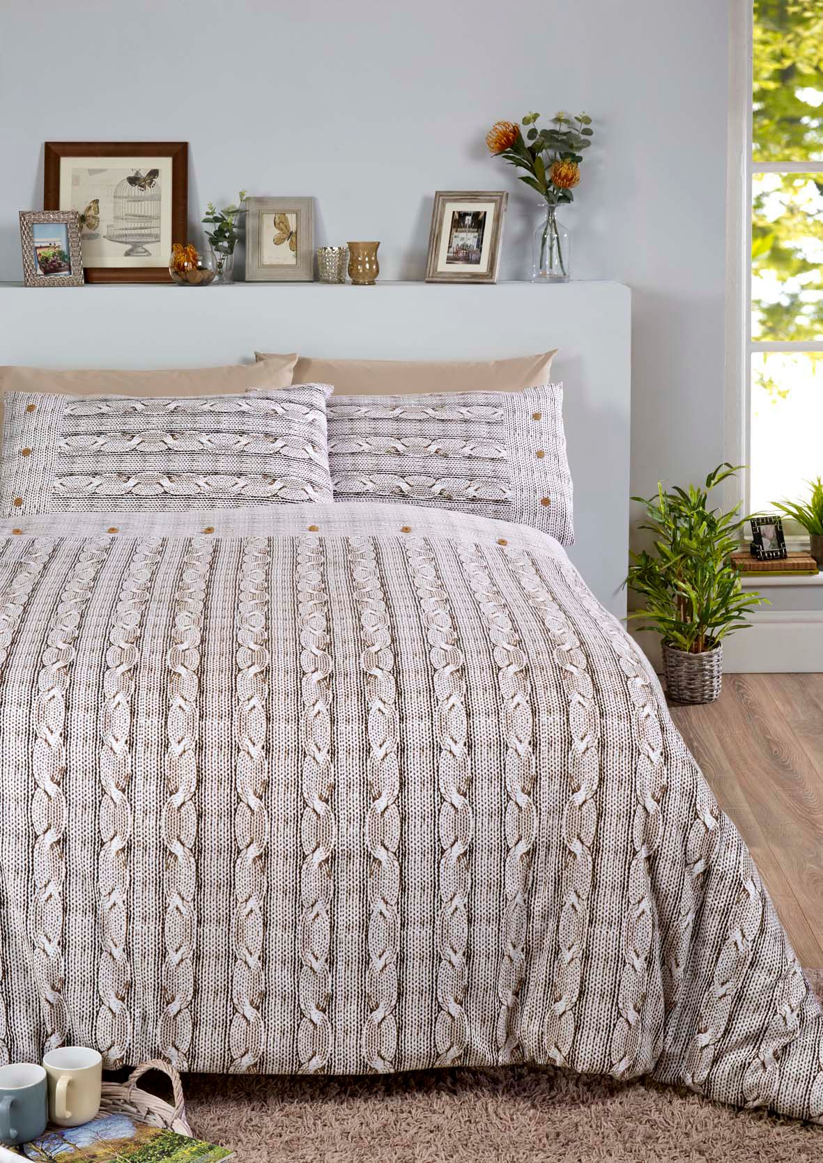 Rapport Home Arran Bedcover Cotton Duvet Cover Set With Pillowcase in Natural
