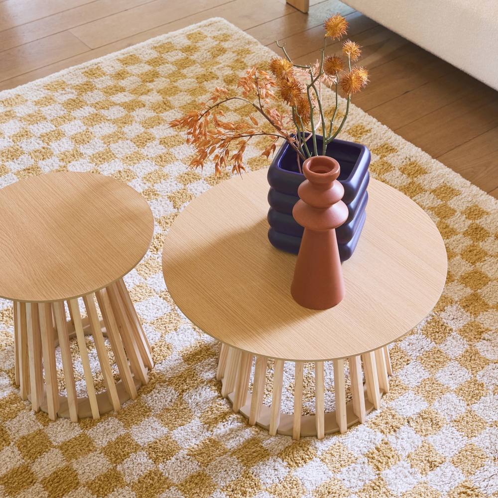 sweeek Pair Of Round Wooden-effect Coffee Tables 40cm & 60cm in Brown