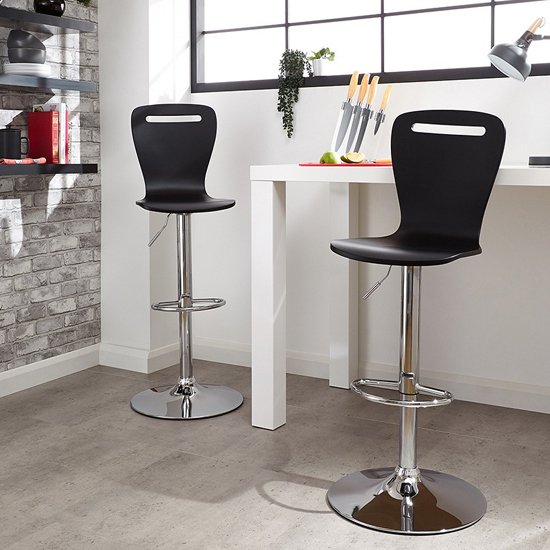 Long Island Black Wooden Gas-lift Bar Stools In Pair