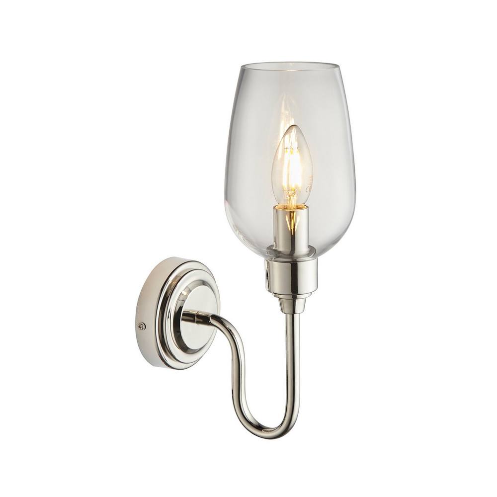 Netlighting Livorno Wall Lamp Bright Nickel Plate Clear Glass in Silver