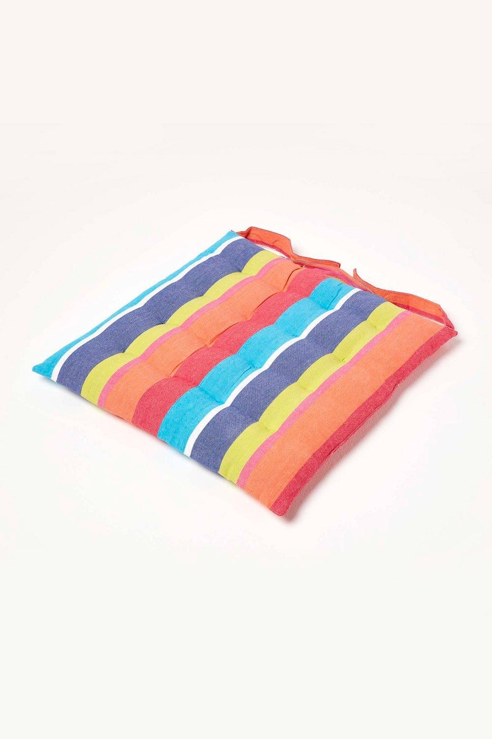 Homescapes Seat Pad Luxury Cotton Multi Striped Indoor Outdoor Garden Cushion, 40cm