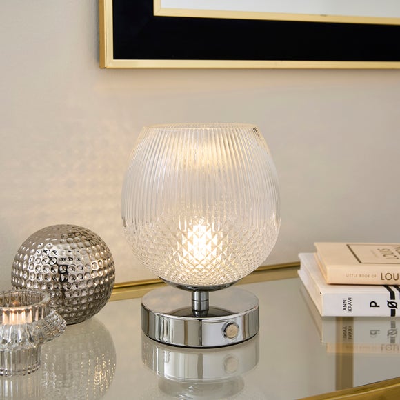 Cassia Pressed Glass Rechargeable Touch Dimmable Table Lamp