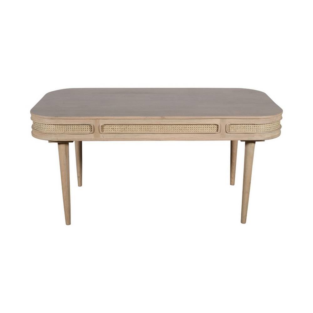Indian Hub Valencia 6 Seater Dining Table - Mango Wood - L90 x W165 x H78 cm in Light Brown