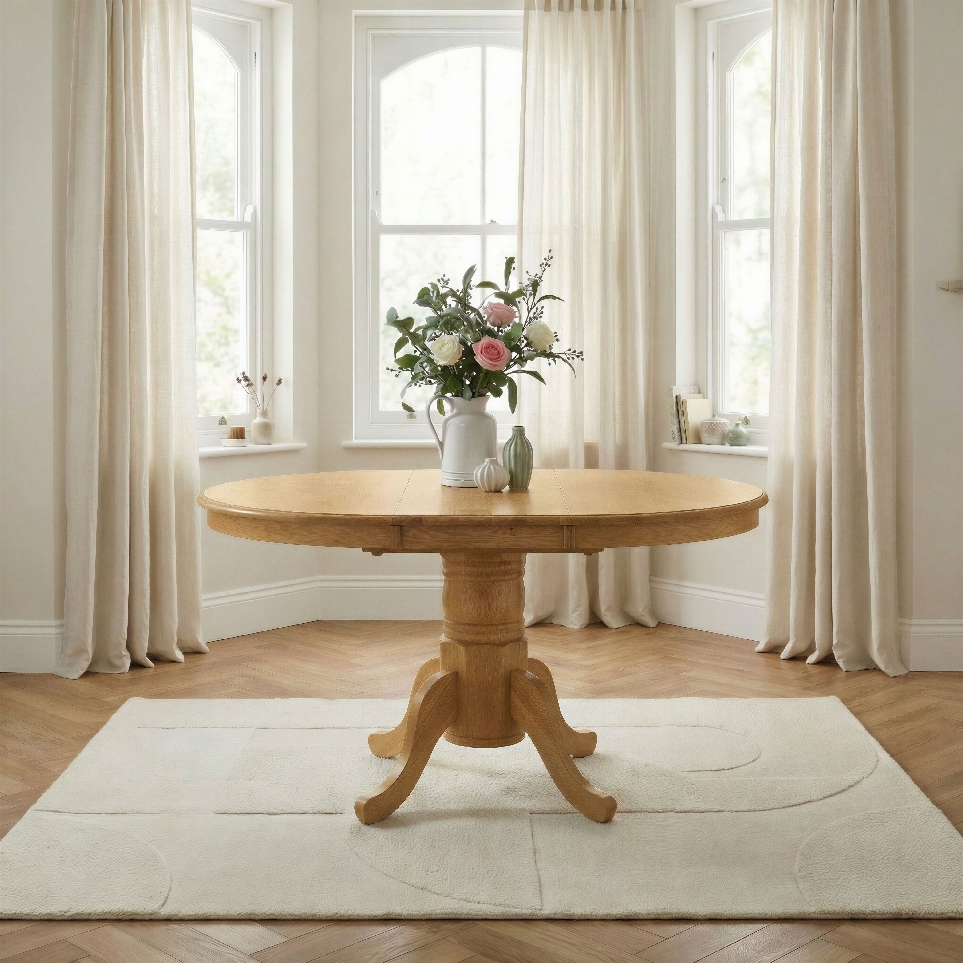 FurnitureboxUK Padstow Rustic Farmhouse Extending Solid Wood Dining Table in Light Oak