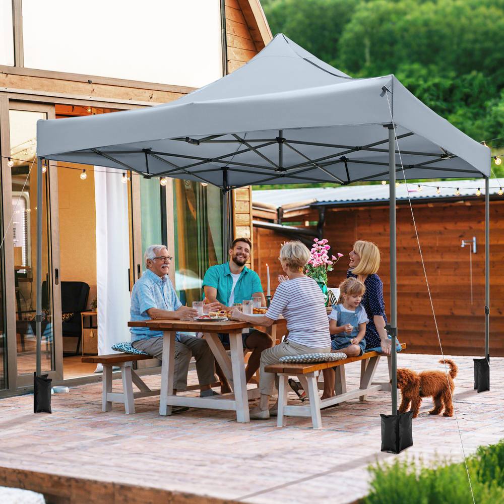 Costway 300 x 300cm Pop up Canopy Tent Easy Setup Gazebo Shelter w/Wheeled Bag in Grey