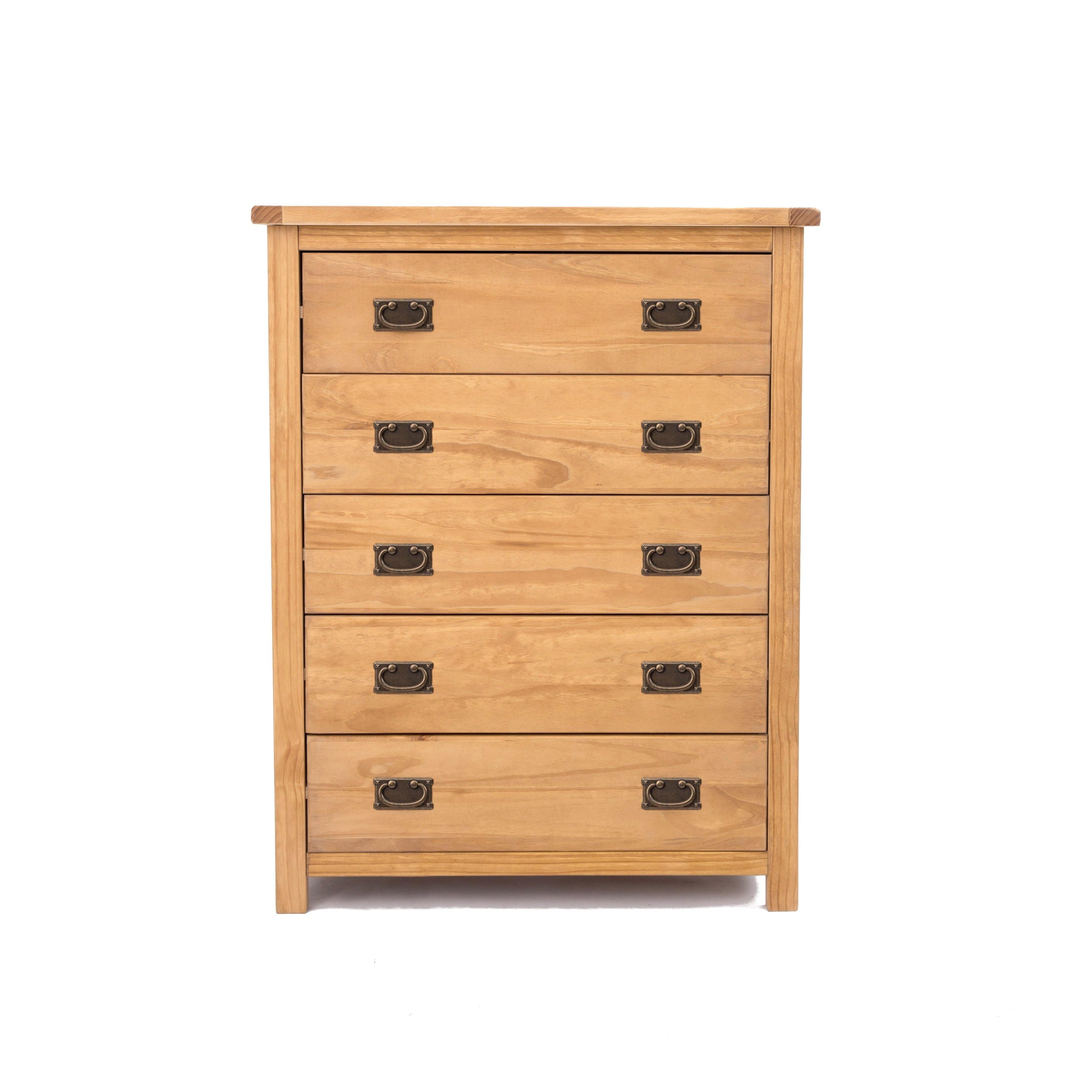 Cabinet Bits Lugo 5 Drawer Chest of Drawers Bras Drop Handle in Light Brown