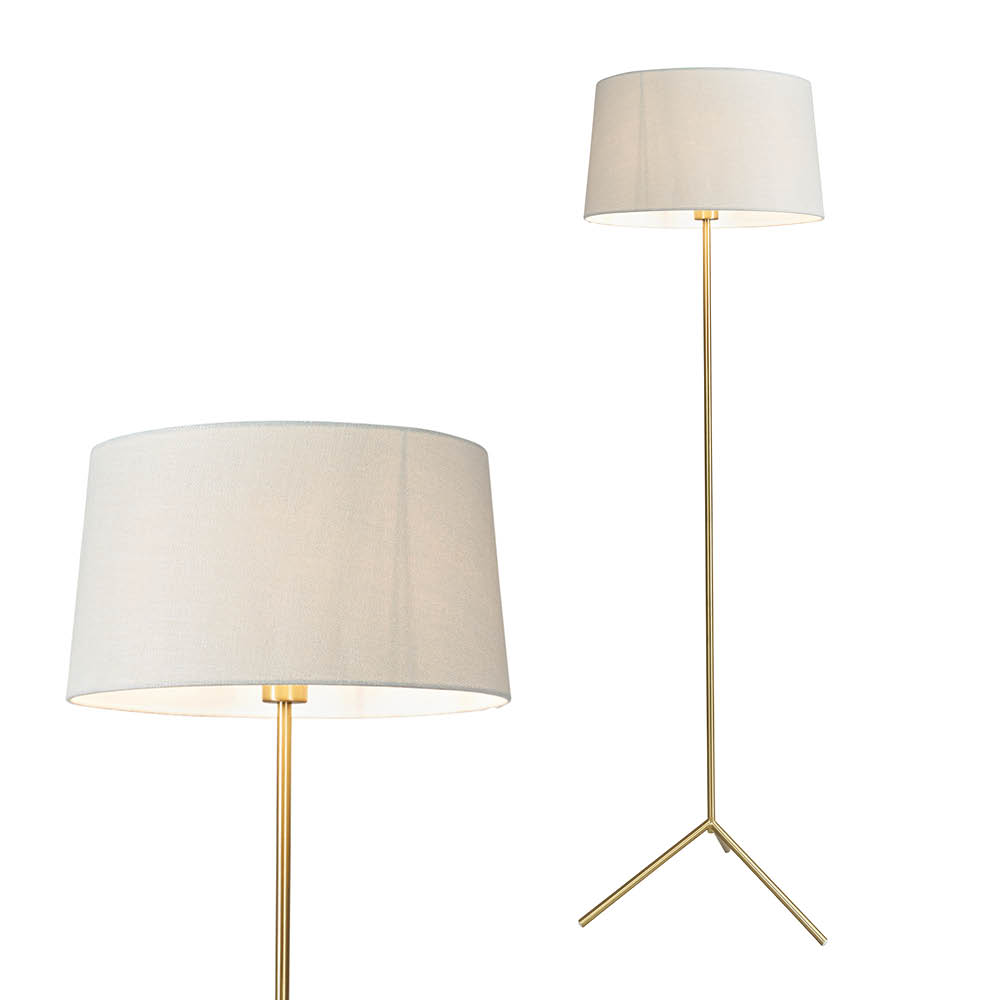 Stassy Tripod Feet Floor Lamp with Light Grey Shade, Satin Brass