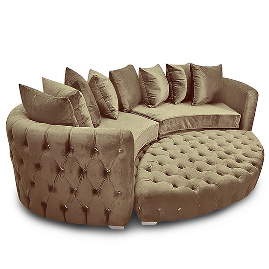Krakow Malta Plush Velour Fabric Curved Sofa In Parchment